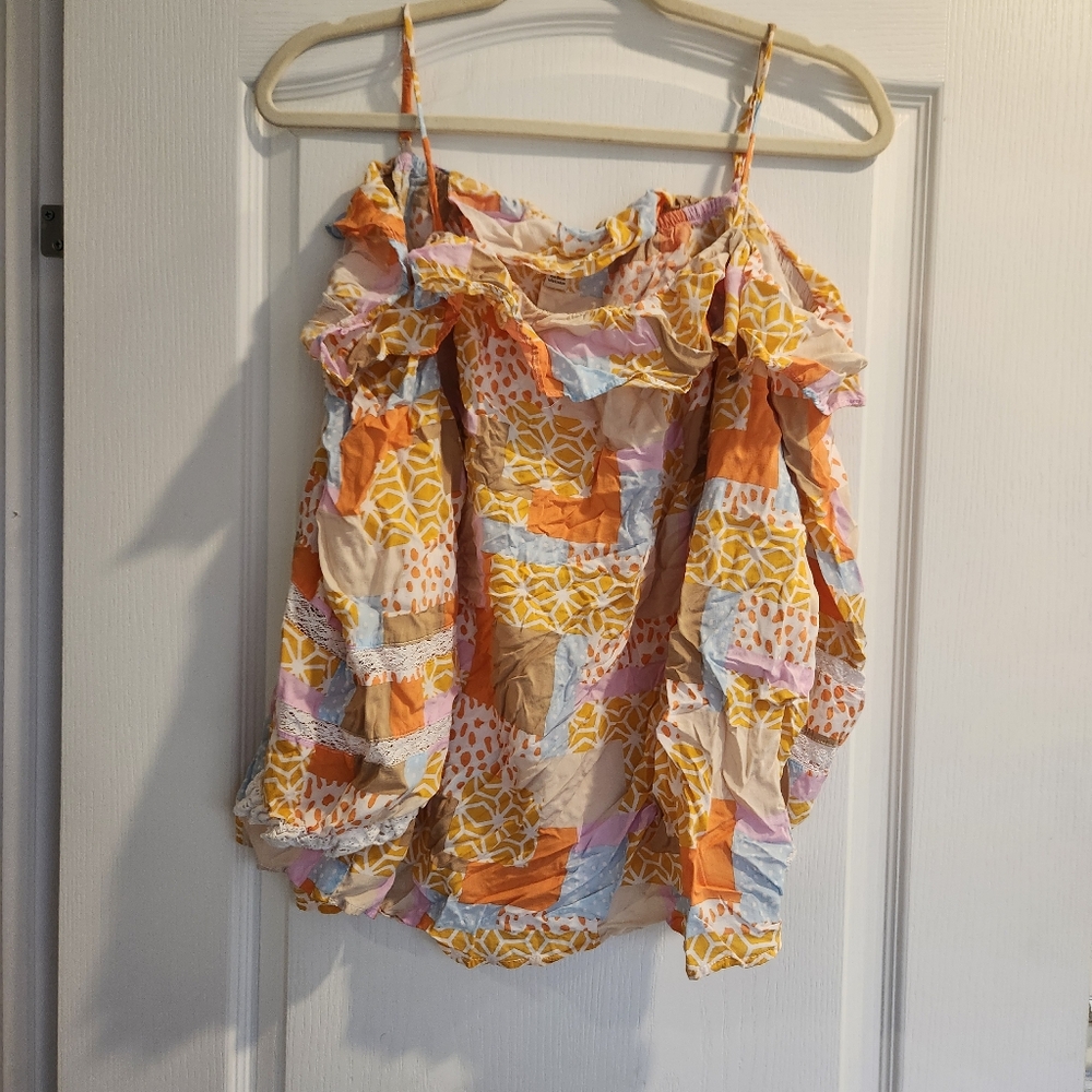 Cato Multicolor Patchwork Blouse Size XL Euc